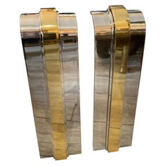 Iconic Pair of Polished Chrome & Brass Andirons by Danny Alessandro