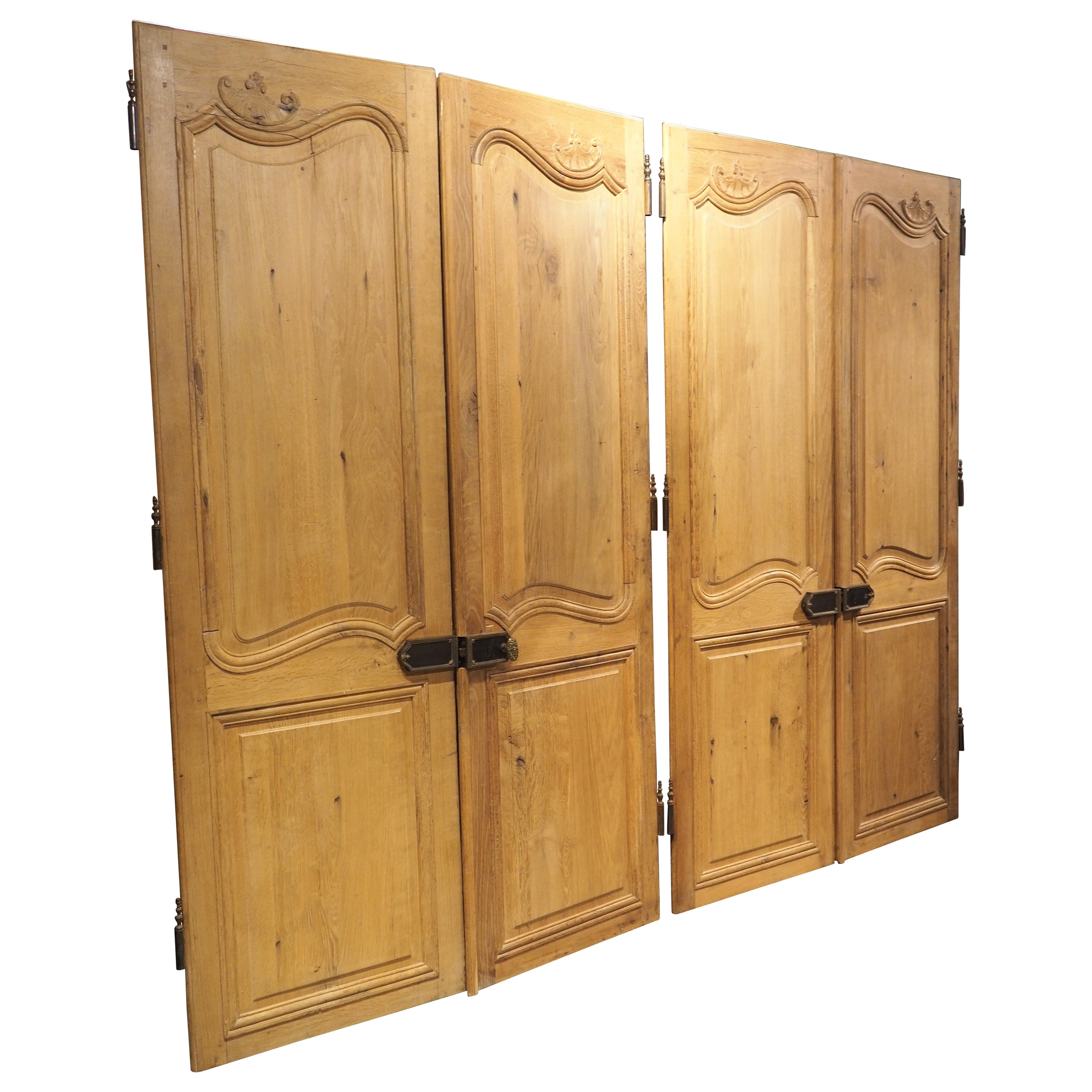 Set of 4 Antique French Carved Oak Double Sided Interior Doors, 19th Century For Sale