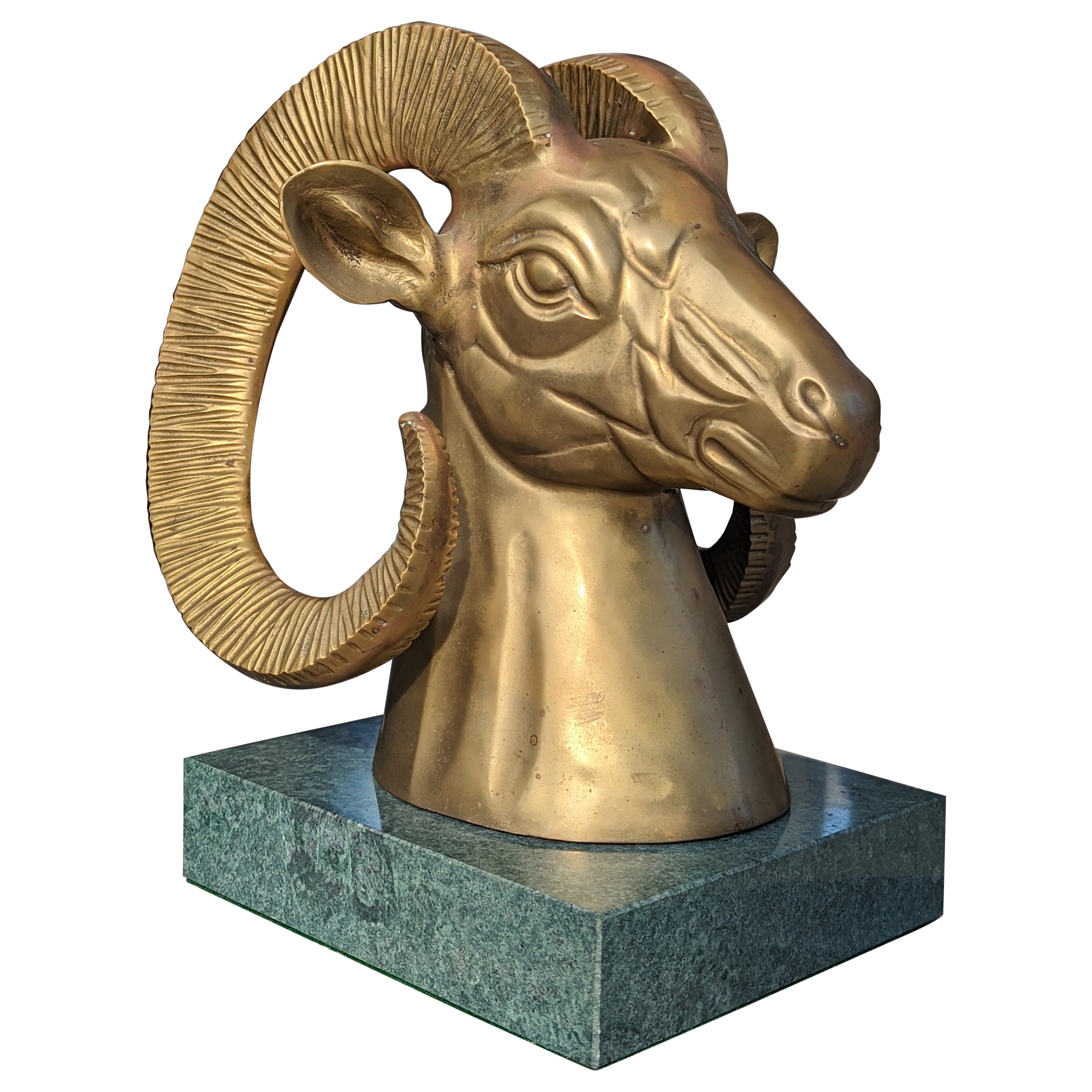 Mid-Century Modern Bronze Big Horn Ram Bust For Sale