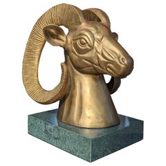 Vintage Mid-Century Modern Bronze Big Horn Ram Bust