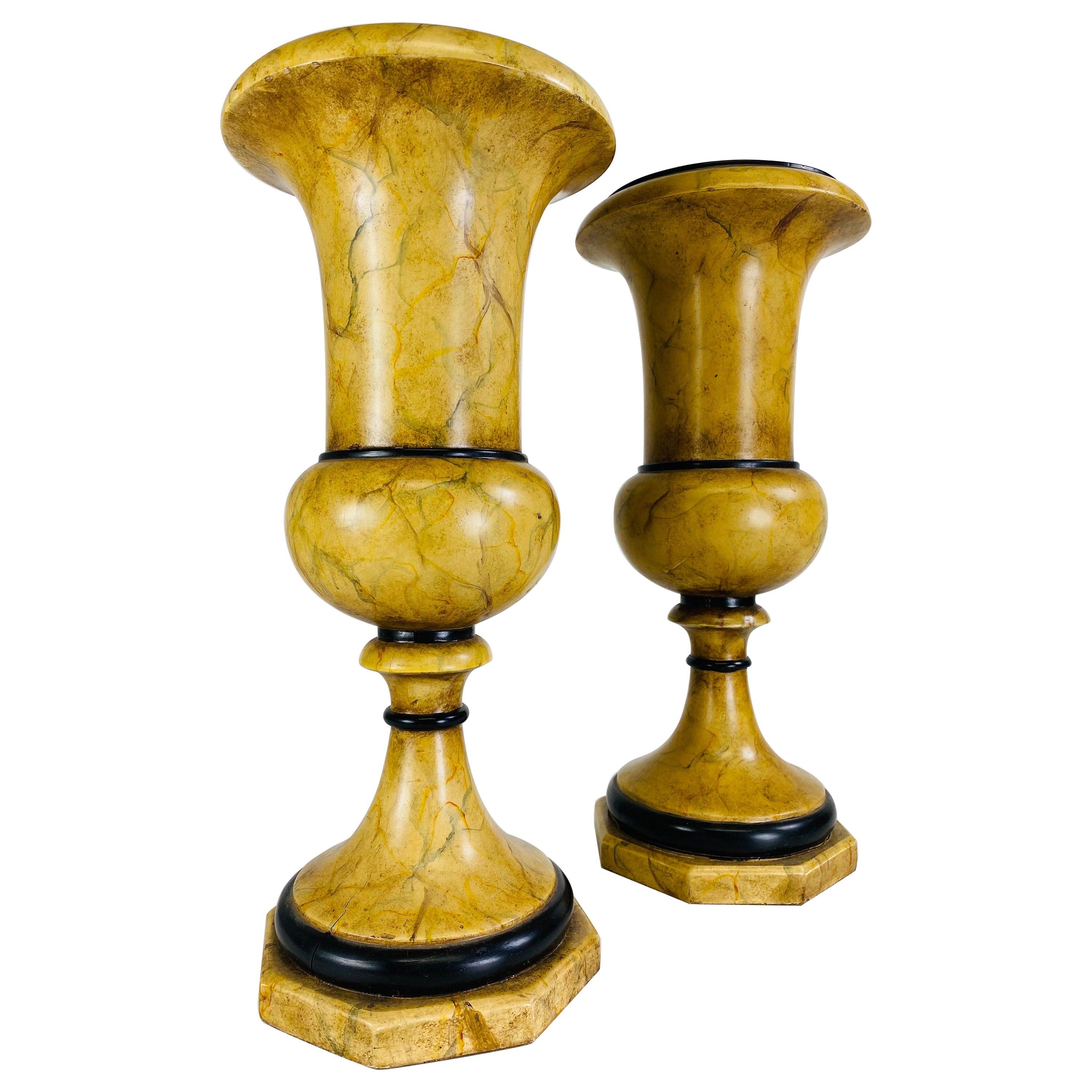 Theodore Alexander vintage faux marbleized classical urns/a pair For Sale