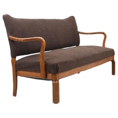 Solid Oak Sofa by Slagelse Møbelvaaek Denmark 1930s / Rare Offered