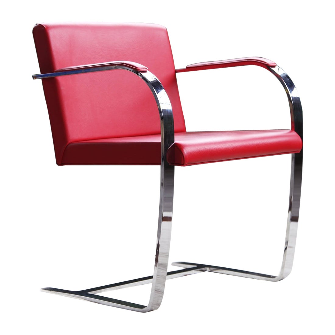 Mid Century Modern Red Flat Chromed Bar Brno Chair, by Mies Van Der Rohe For Sale