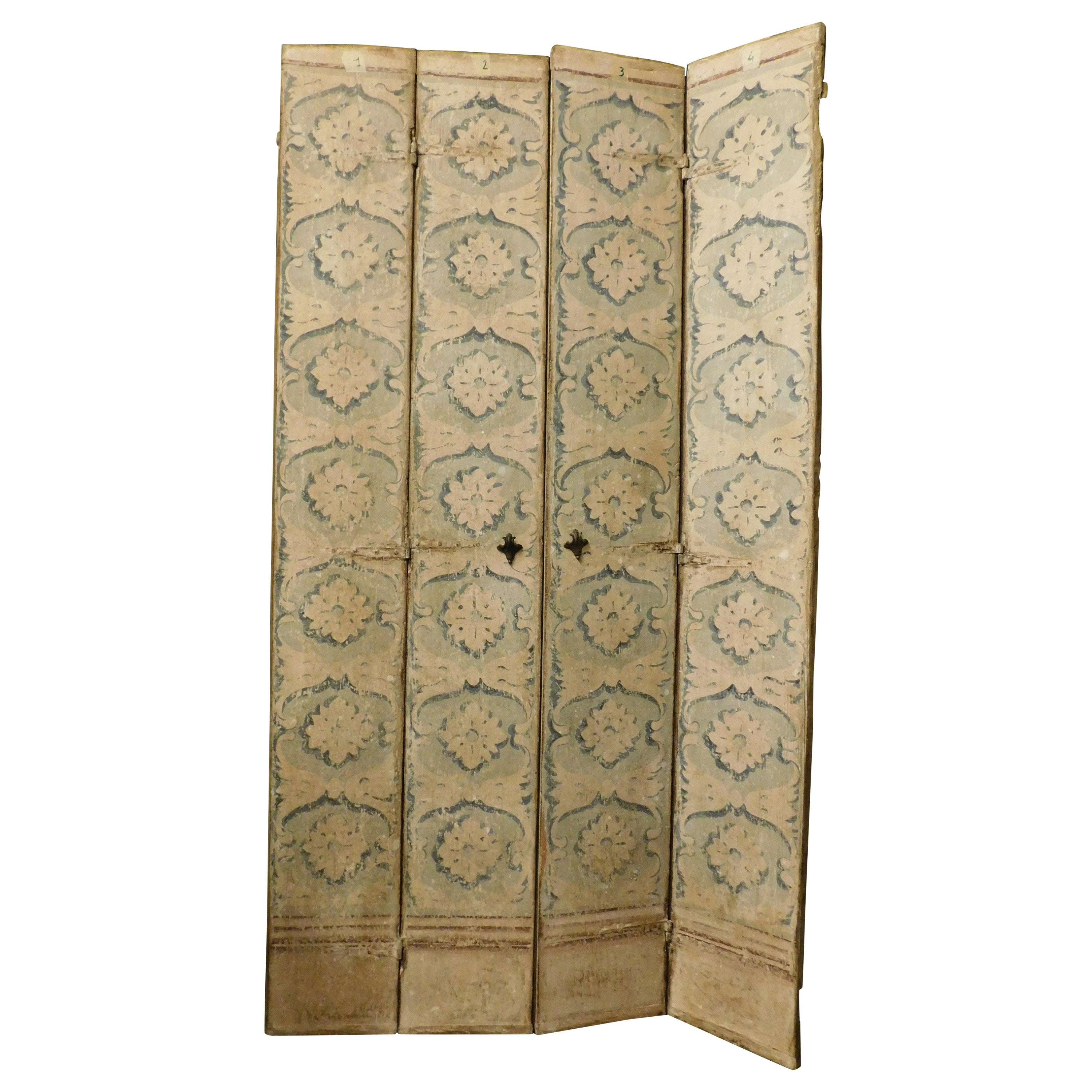 4-leaf door in richly painted wood, from Venice, Italy For Sale