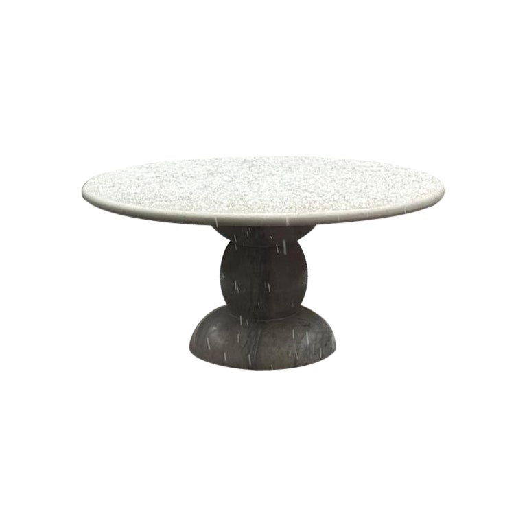 Portuguese Large Solid Stone Sculptural Marble Round Outdoor Dining Table For Sale