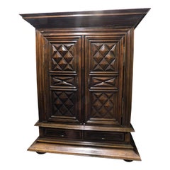 Antique Two-door sideboard wardrobe with drawer, carved in walnut wood, Italy