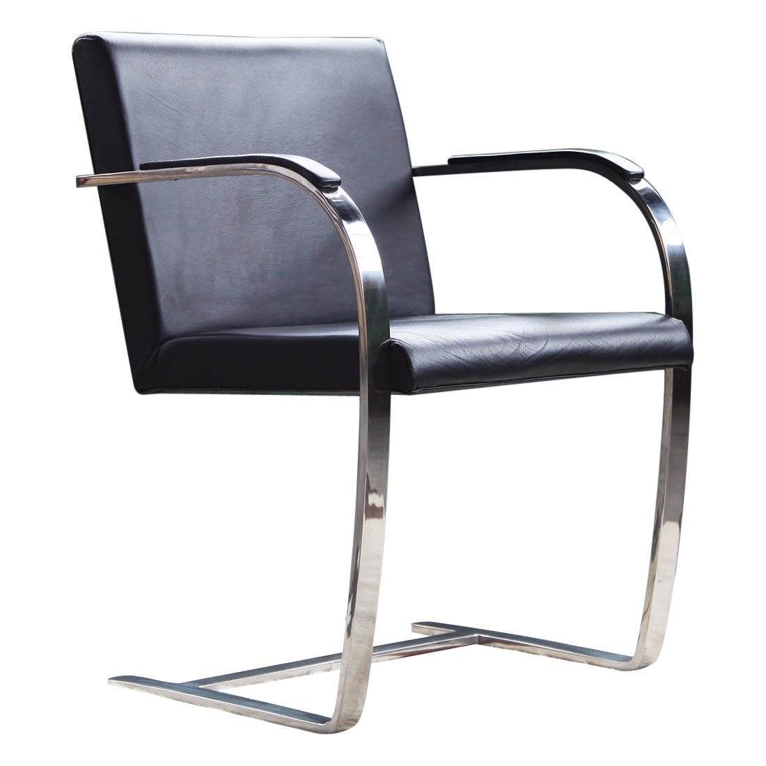 Mid Century Modern Black Flat Chromed Bar Brno Chair, by Mies Van Der Rohe For Sale