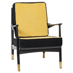 Vintage Mid Century Black Lacquered Wood Armchair in style of Gio Ponti - Italy 1960's