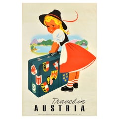 Original Vintage Travel Poster Travel In Austria Suitcase Girl Atelier Hofmann