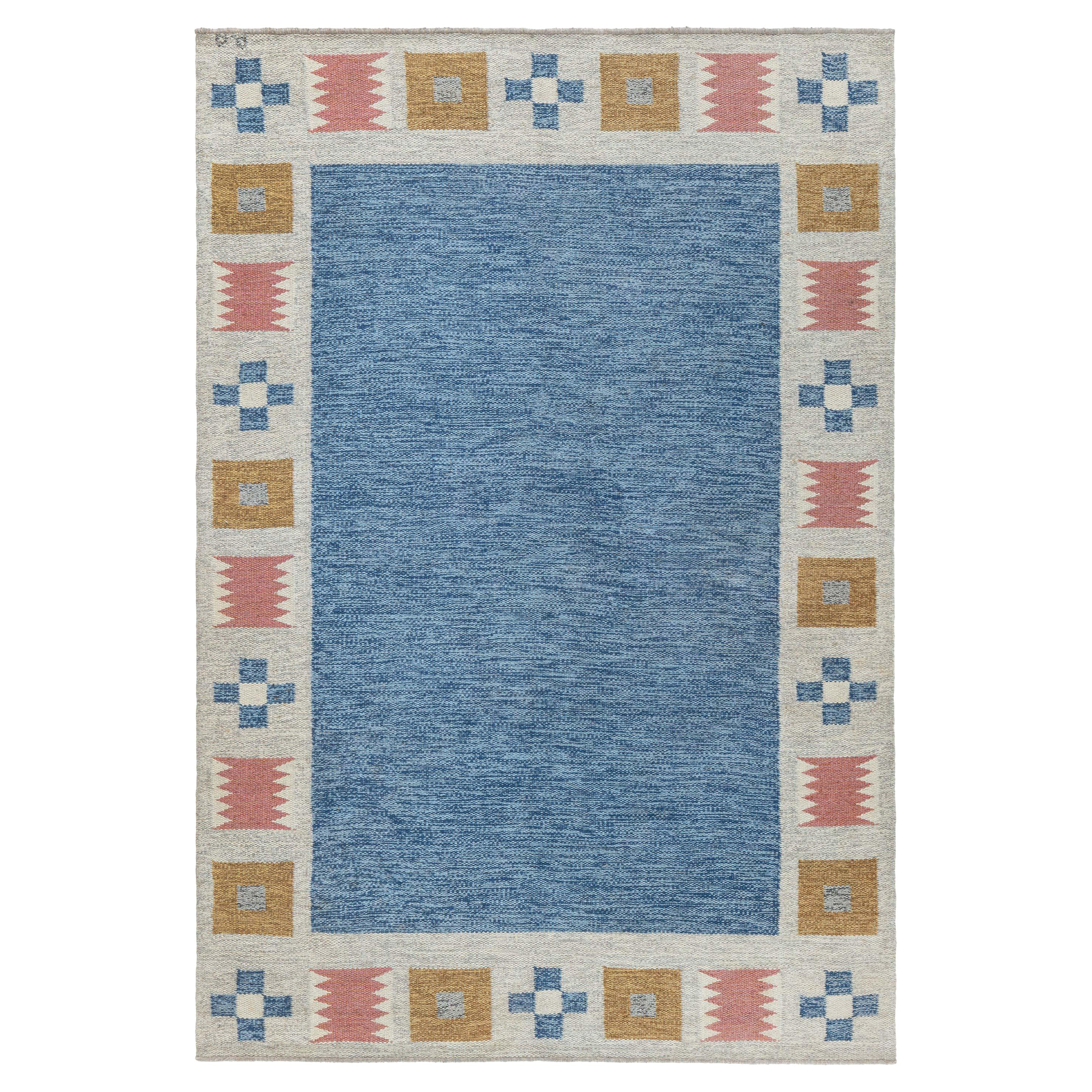 Midcentury Swedish Flat Woven Rug by Birgitta Soderkvist (BS)