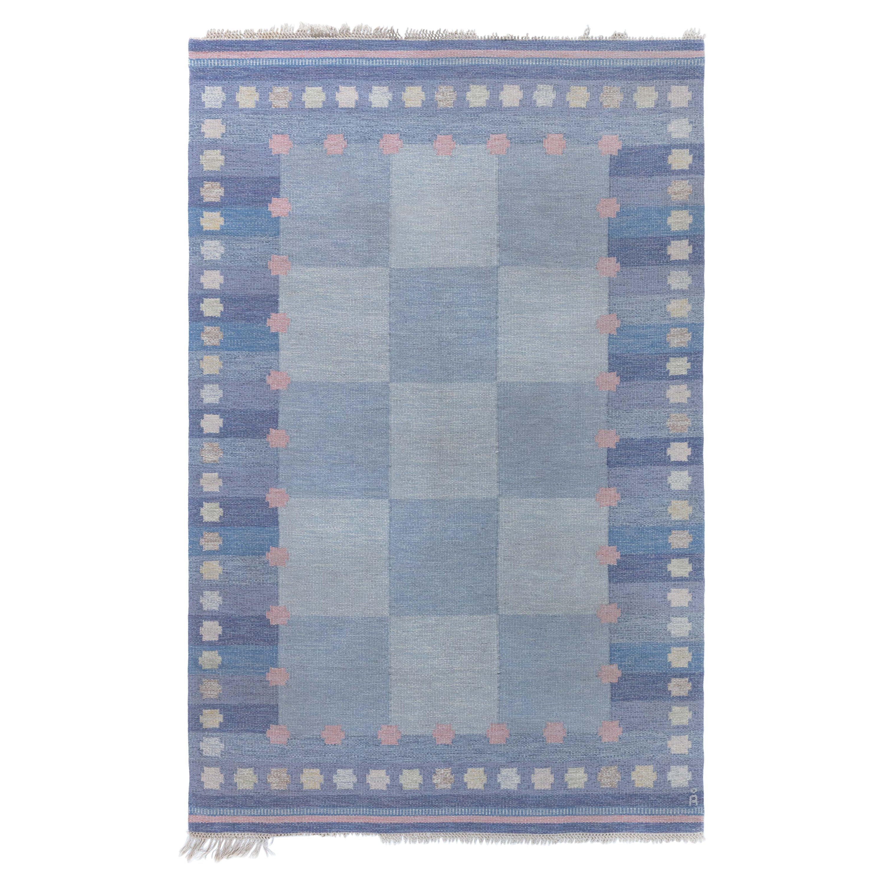 Mid-20th Century Swedish Flat Woven Rug by Agda Osterberg For Sale