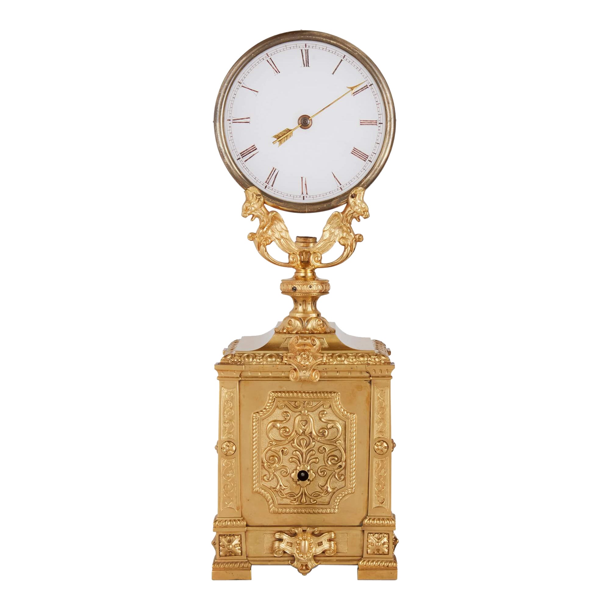 Antike Mystery-Uhr aus vergoldetem Messing und mattiertem Glas von Robert-Houdin im Angebot