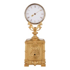 Horloge mystérieuse ancienne en laiton doré et verre dépoli de Robert-Houdin