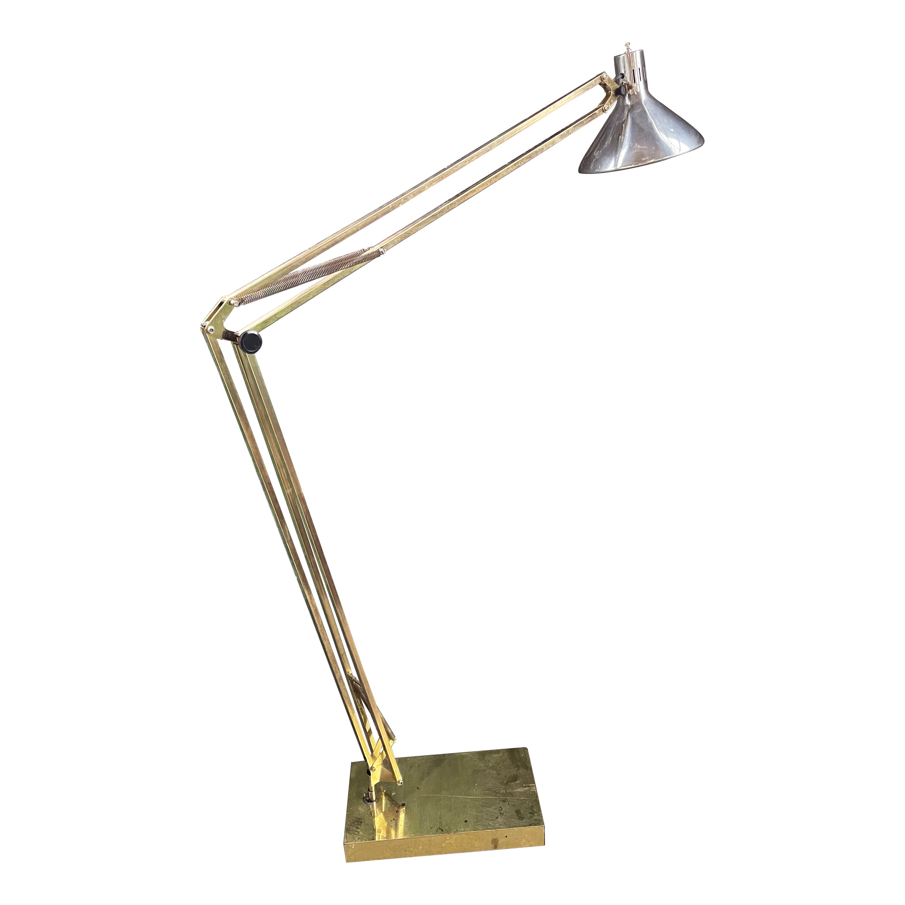 PostModern 70s Giant Brass Floor Lamp Luxo Articulating Architect Drafting For Sale