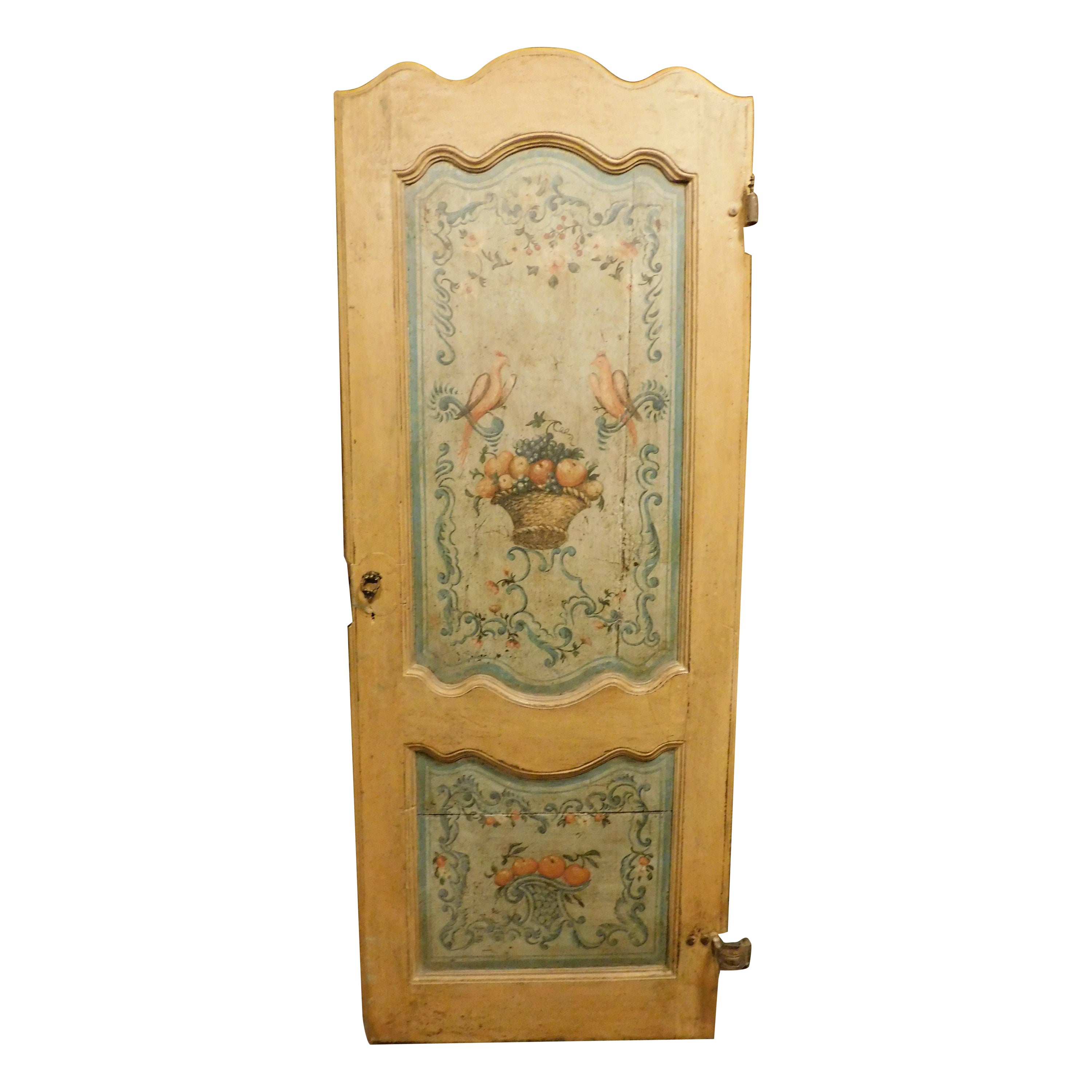 Door lacquered and painted with flowers, fruits and birds, double-sided, Italy For Sale