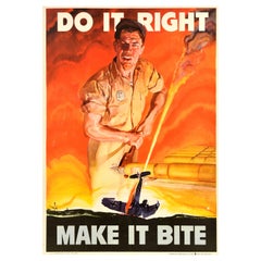 Original Vintage War Home Front Production Poster Do It Right Make It Bite WWII