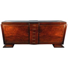 1930, French Work, Art Deco Rosewood Veneer and Brass Sideboard 10