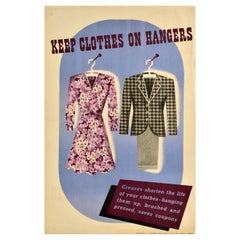 Affiche vintage d'origine du front de la maison pendant la Seconde Guerre mondiale, Keep Clothes On Hangers WWII