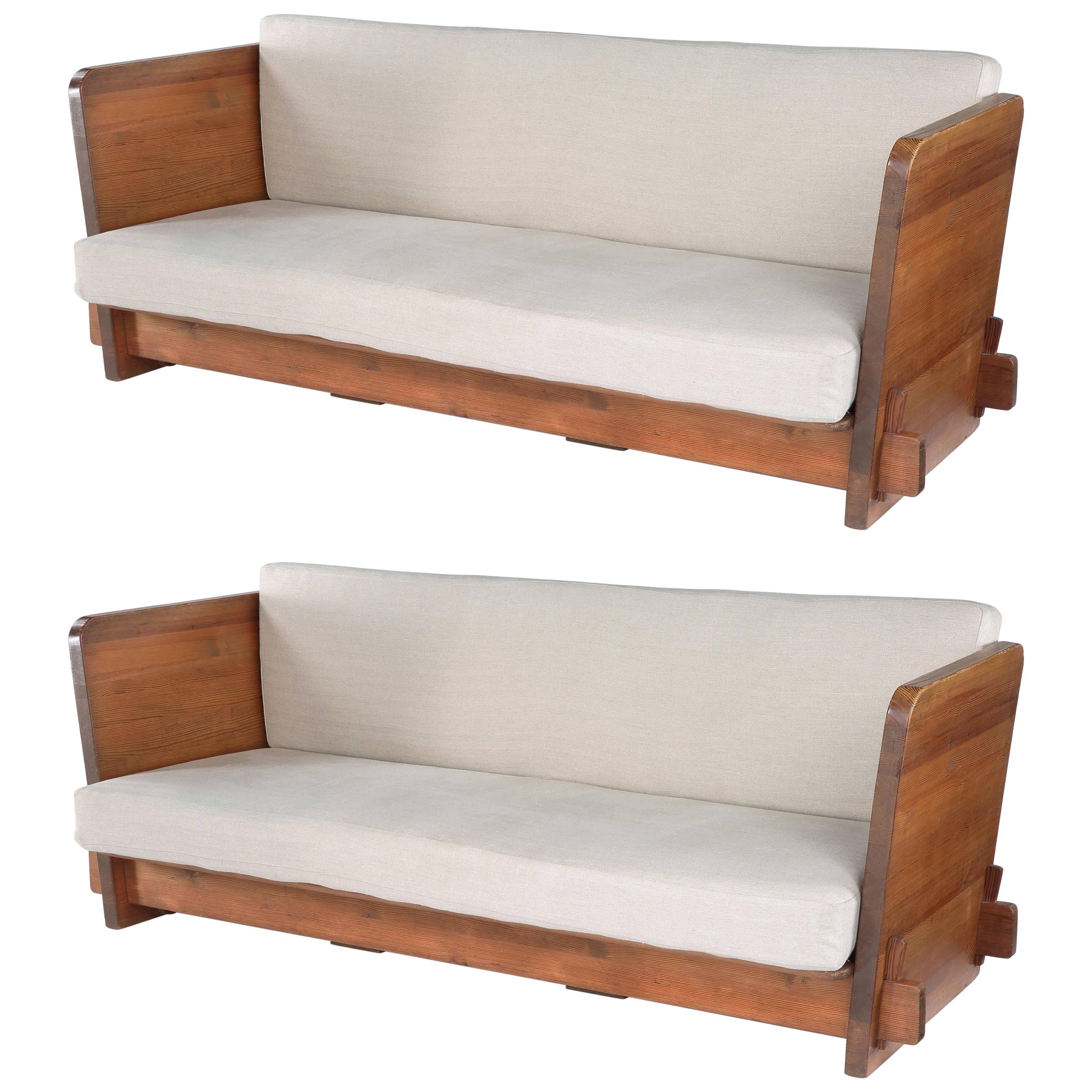 Pair of 1930s Pine 'Lovö' Sofas by Axel Einar Hjorth For Sale