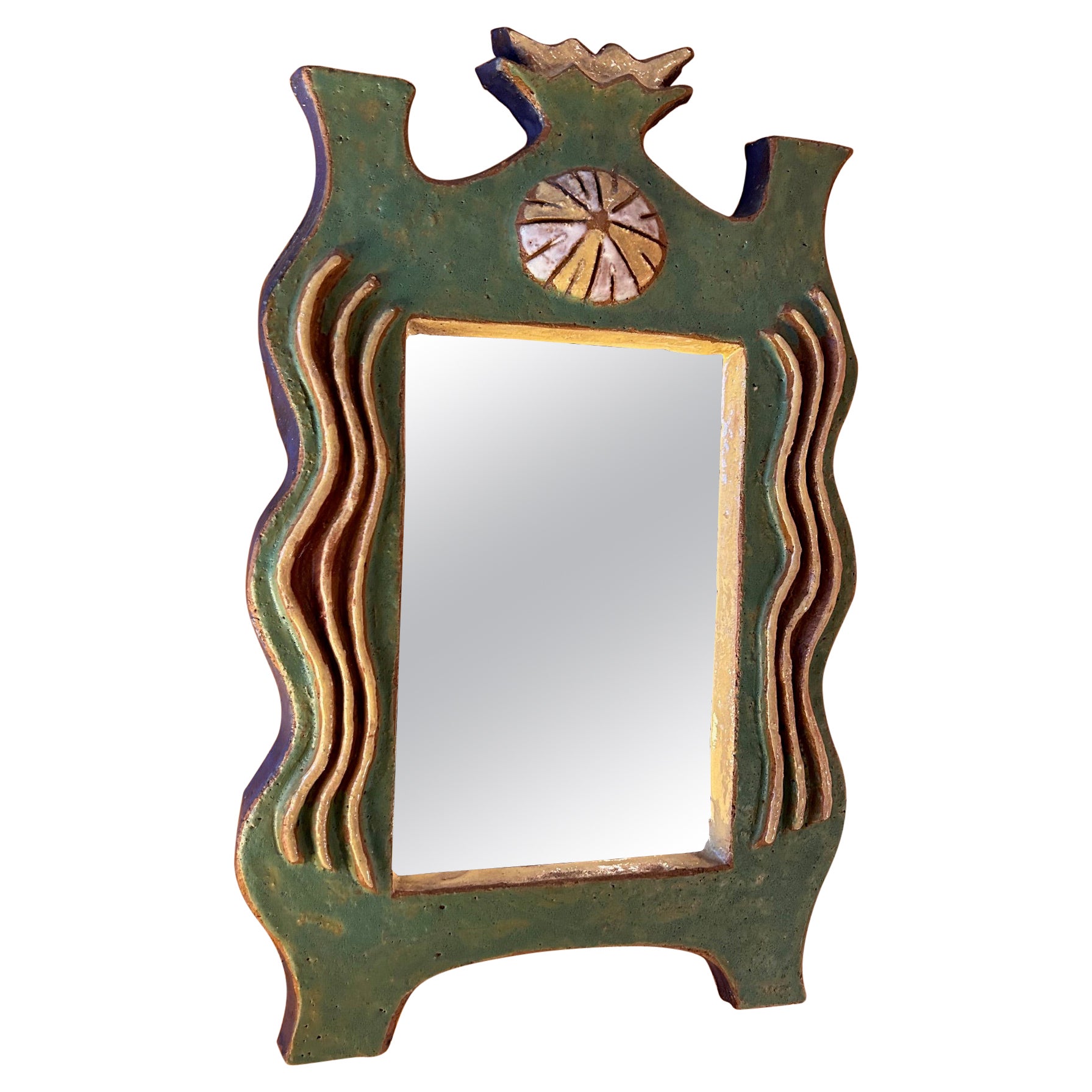 Ceramic mirror by les Argonautes, France, 1960's For Sale