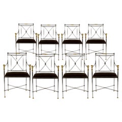 Vintage Eight Outstanding Italian Steel and Brass Armchairs, 1970s