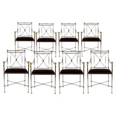 Eight Outstanding Italian Steel and Brass Armchairs, 1970s