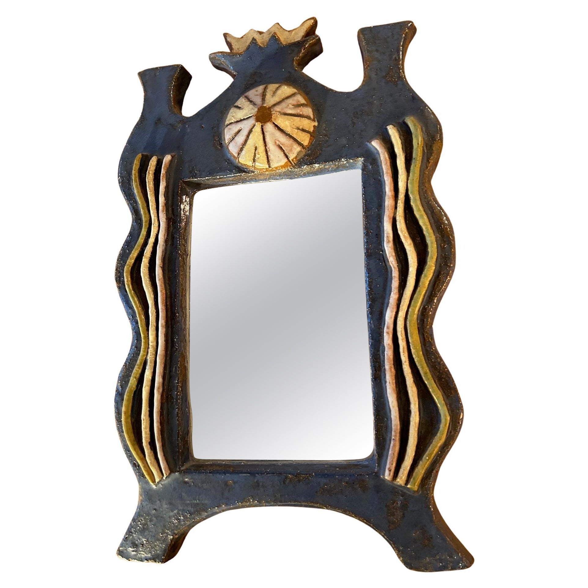 Ceramic Mirror by les Argonautes, France, 1960's For Sale