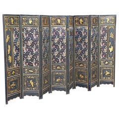 Antique Regency Chinese Imported Lacquered 8 Fold Dressing Screen