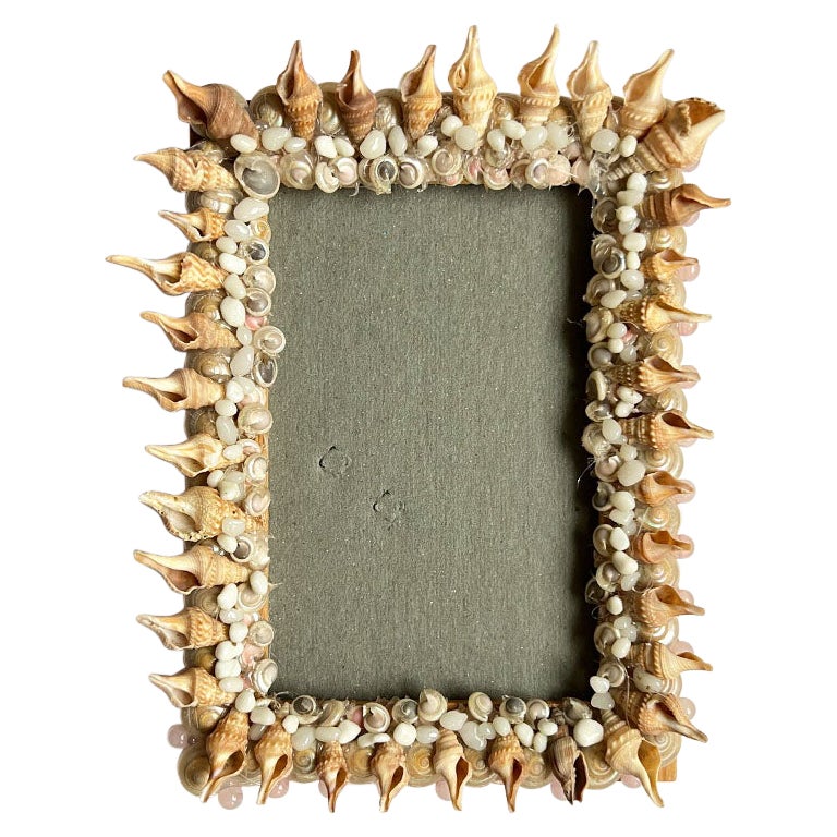 Standing Wooden Sea Shell Encrusted Photo Frame for 4" x 6" Photo For Sale