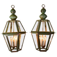 Pair Of Six Sides Solid Copper And Brass Handcrafted Hanging Lanterns