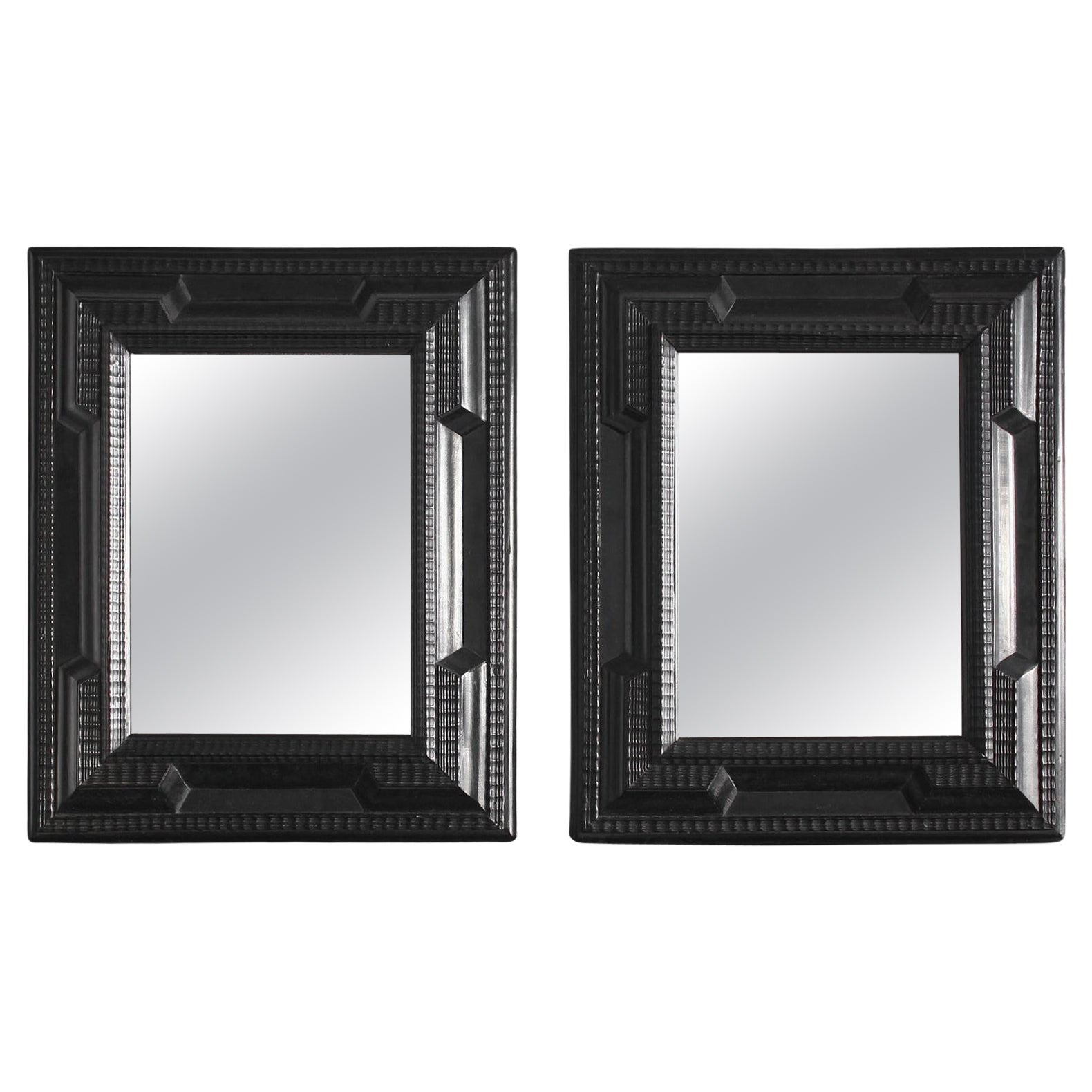 Rare Pair Of Ebonised 19Th C. Italian Ripple Mirrors For Sale