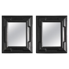 Rare Pair Of Ebonised 19Th C. Italian Ripple Mirrors