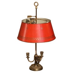 Early 20th Century French Brass & Painted Tole Three-Light Bouillotte Table Lamp