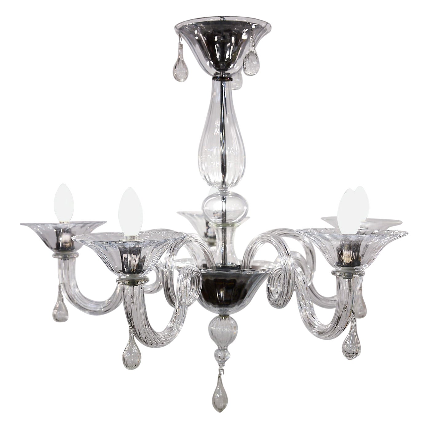 Murano Glass Five Arm Chandelier For Sale