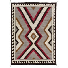 Geometric Modern Flat-Weave Navajo Style Wool Rug In Gray