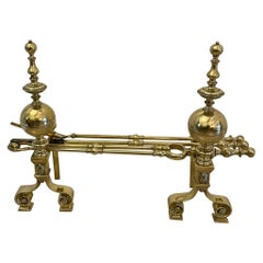 Sobresaliente Pareja Extra Grande de Perros de Fuego de Latón Antiguo de Jorge III
