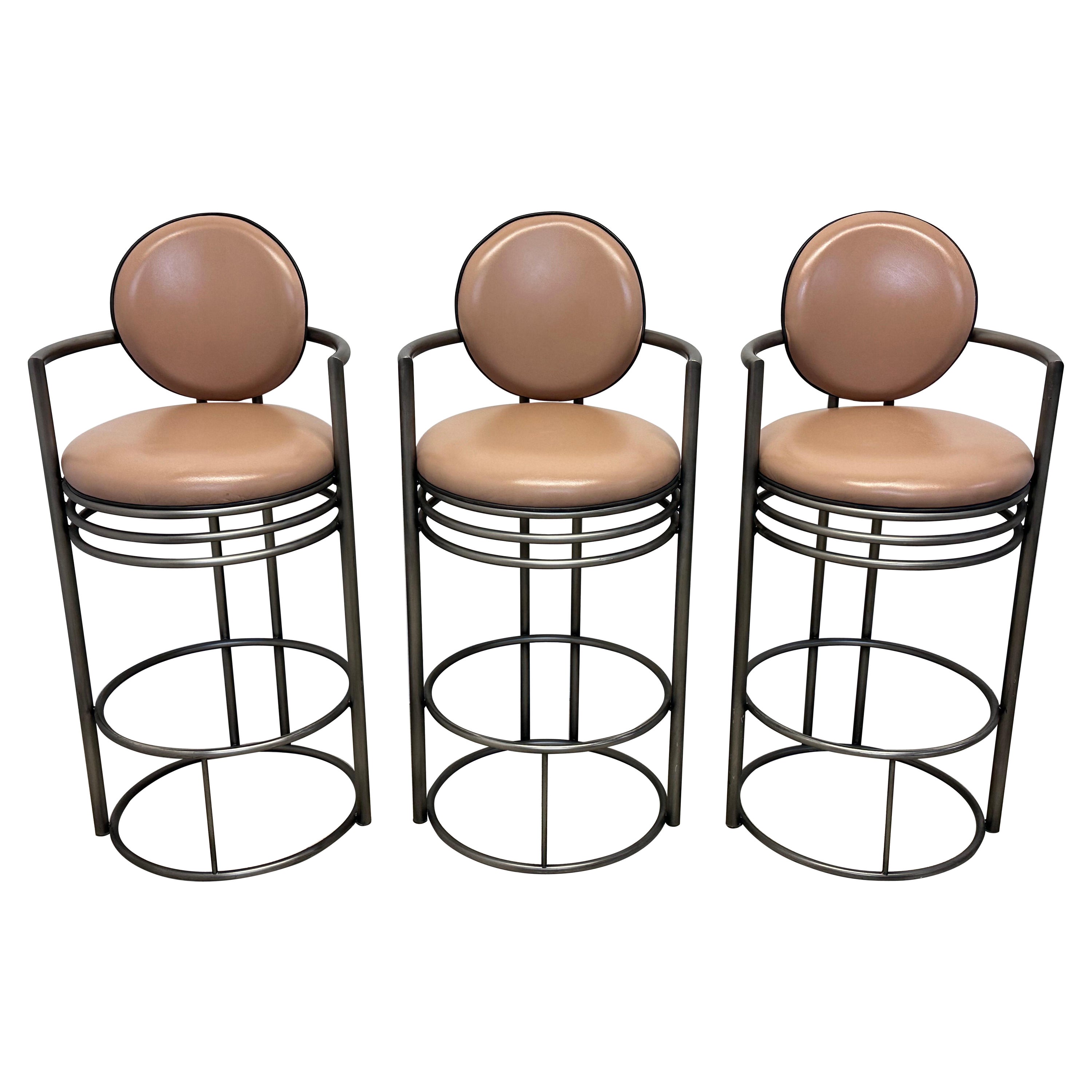 Design Institute America Deco Revival Bar Stools With Arms, 1980s - Set of Three For Sale