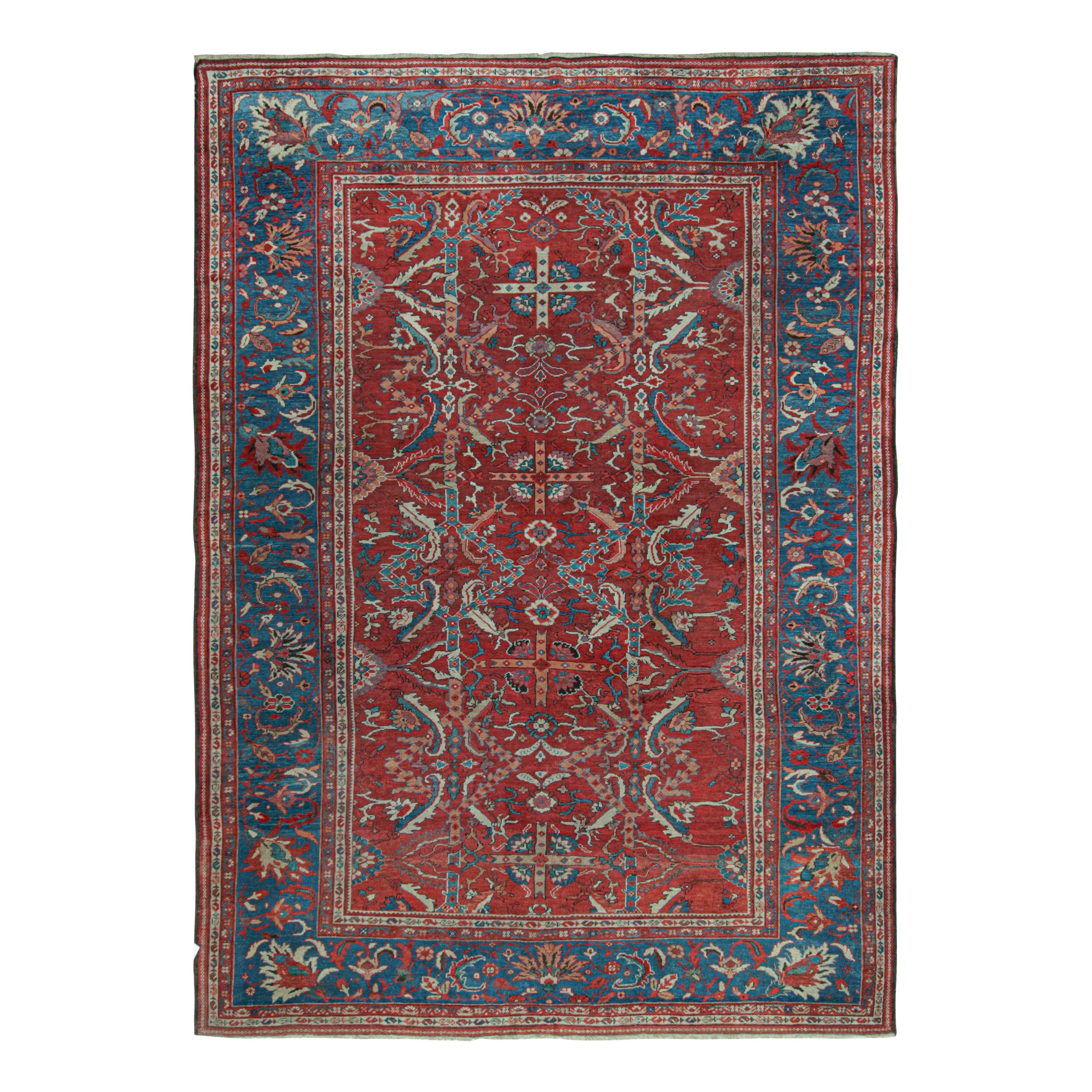 Antique Persian Sultanabad Rug with Red-Blue Floral Patterns, from Rug & Kilim For Sale