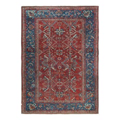 Antiker persischer Sultanabad-Teppich mit rot-blauen Blumenmustern, von Rug & Kilim