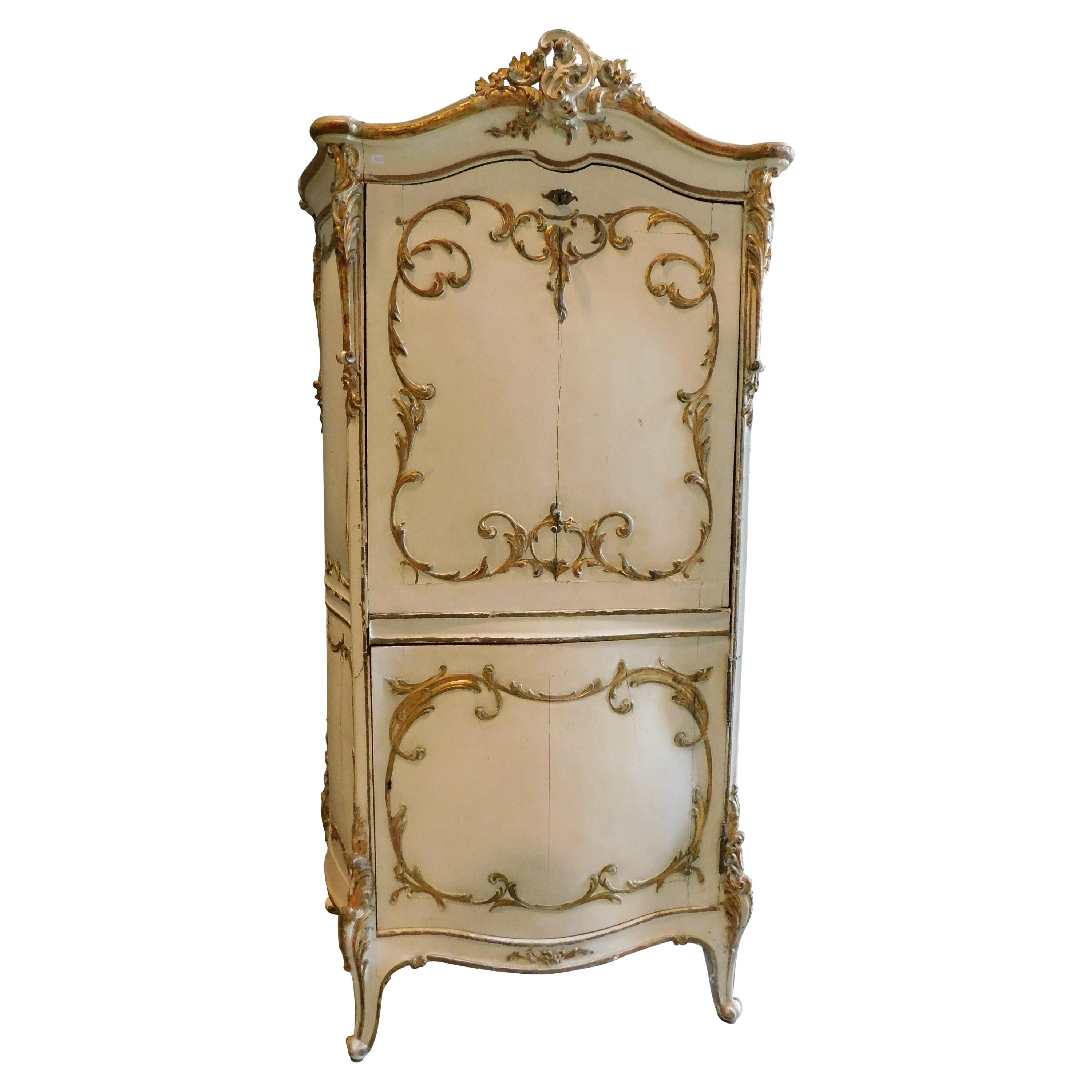 Sideboard with flap in lacquered wood and golden friezes, France For Sale