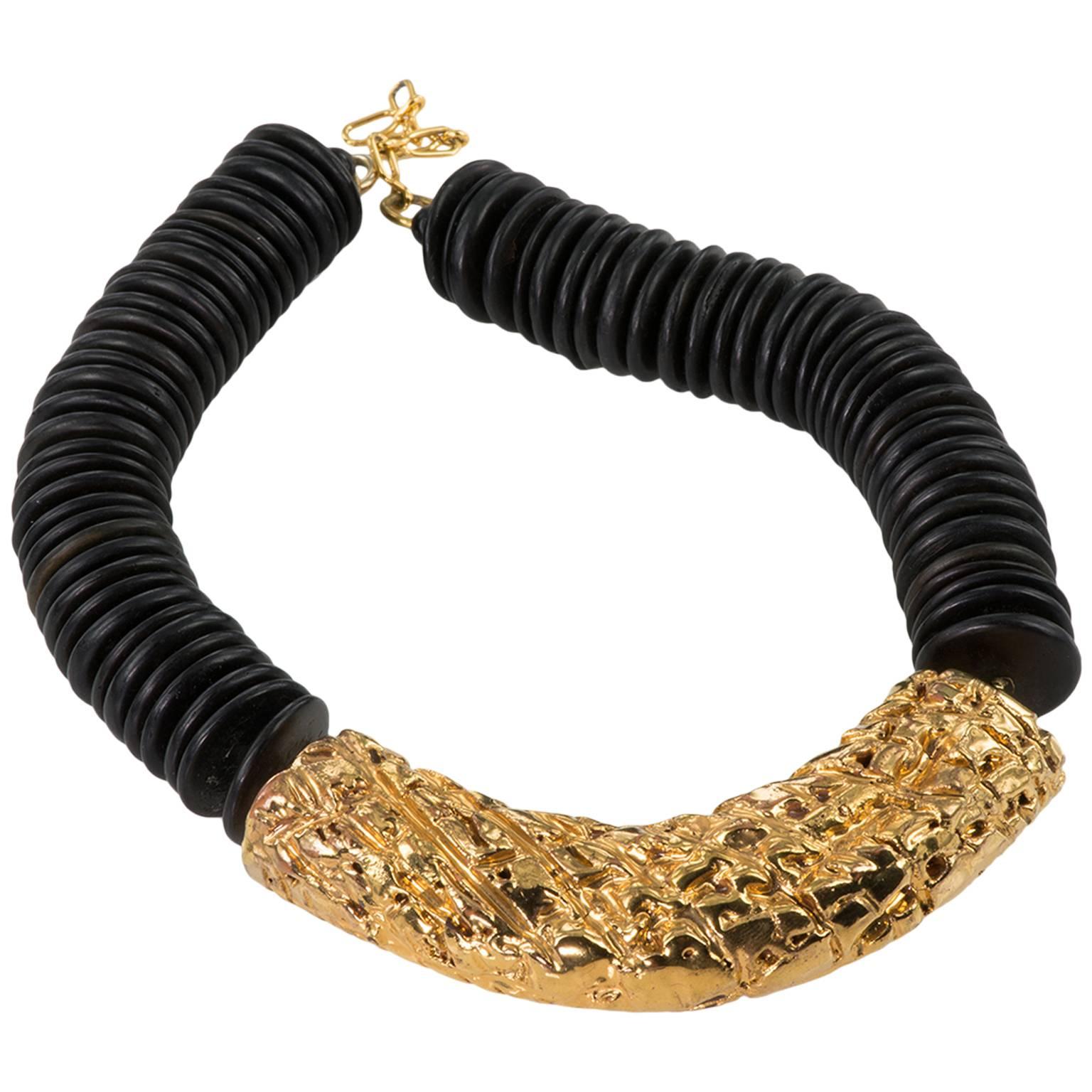 Italian Necklace Emilia Palomba, Gold Terracotta and Ebony