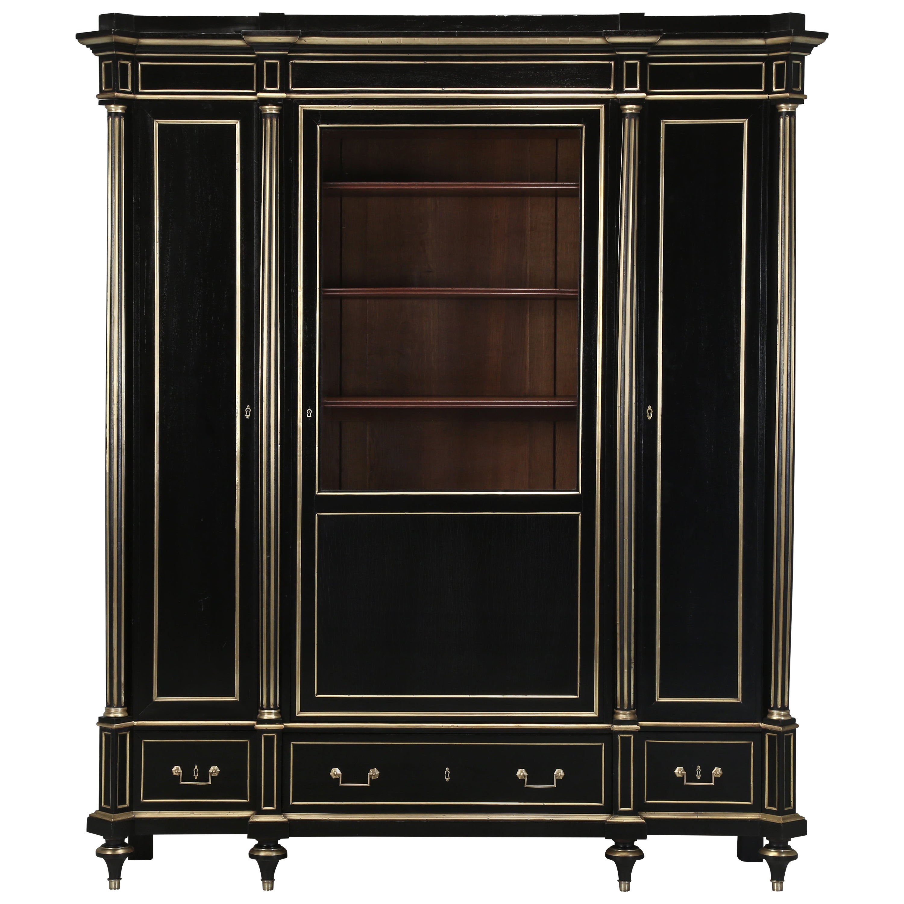 French Louis XVI Style Ebonized Mahogany Bookcase, Armoire Restored c1800's For Sale