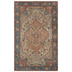 Antique Persian Serapi Rug with Beige and Pink Medallion, from Rug & Kilim