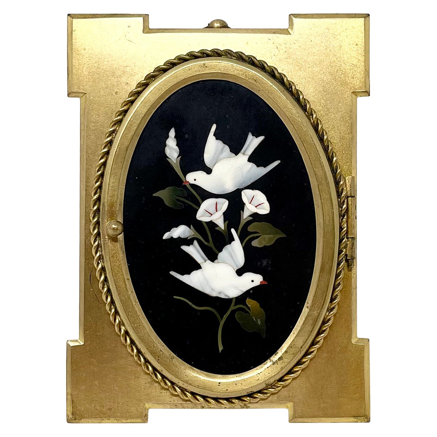 Antique French Gold Bronze "Pietra Dura" Marble Mosaic Picture Frame, Circa 1900