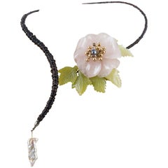  Necklace with Pink Quarz and Jade, Unique Italian Piece 