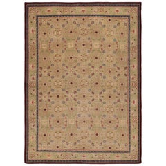 Oversized Antique Savonnerie Rug in Brown with Floral Patterns, from Rug & Kilim