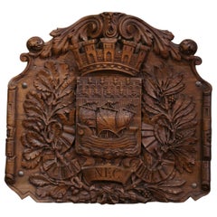19th Century French Carved Walnut Royal Coat-of-Arms of the City of Paris