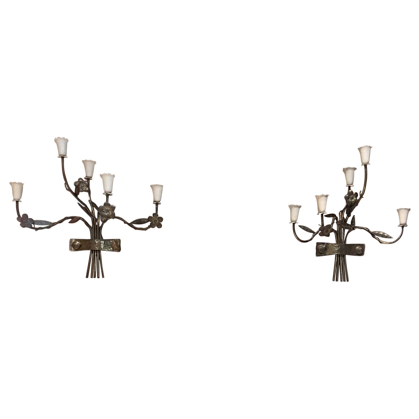 1950s Stilnovo Gio Ponti Italian Brass Five Arm Wall Sconce Set For Sale