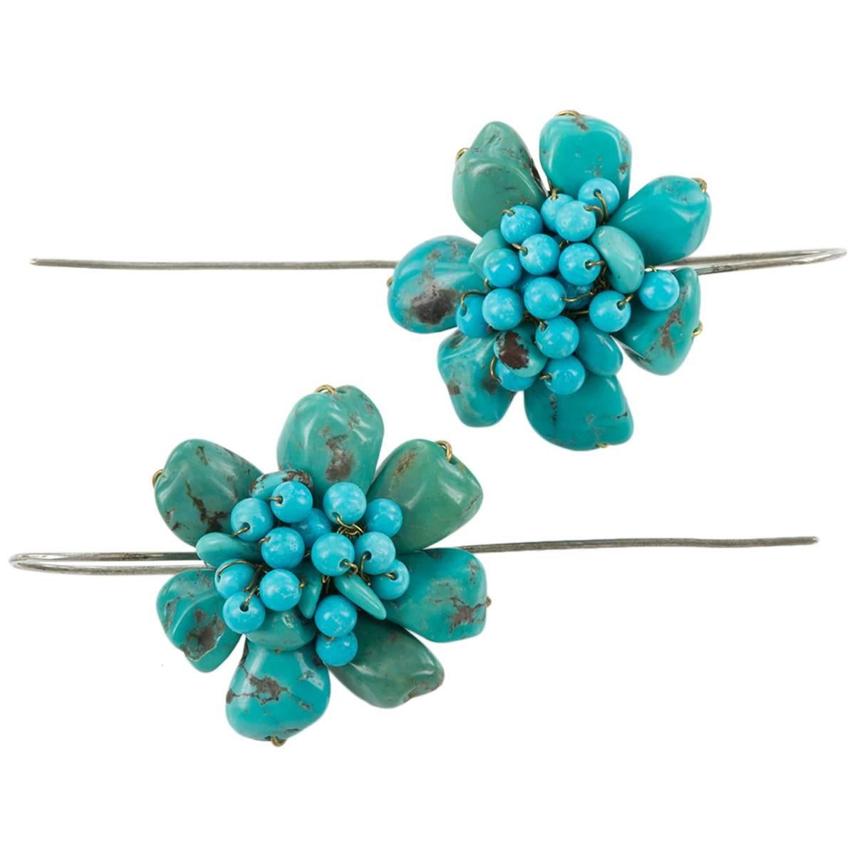 Earrings in Rough Turquoise and Silver
