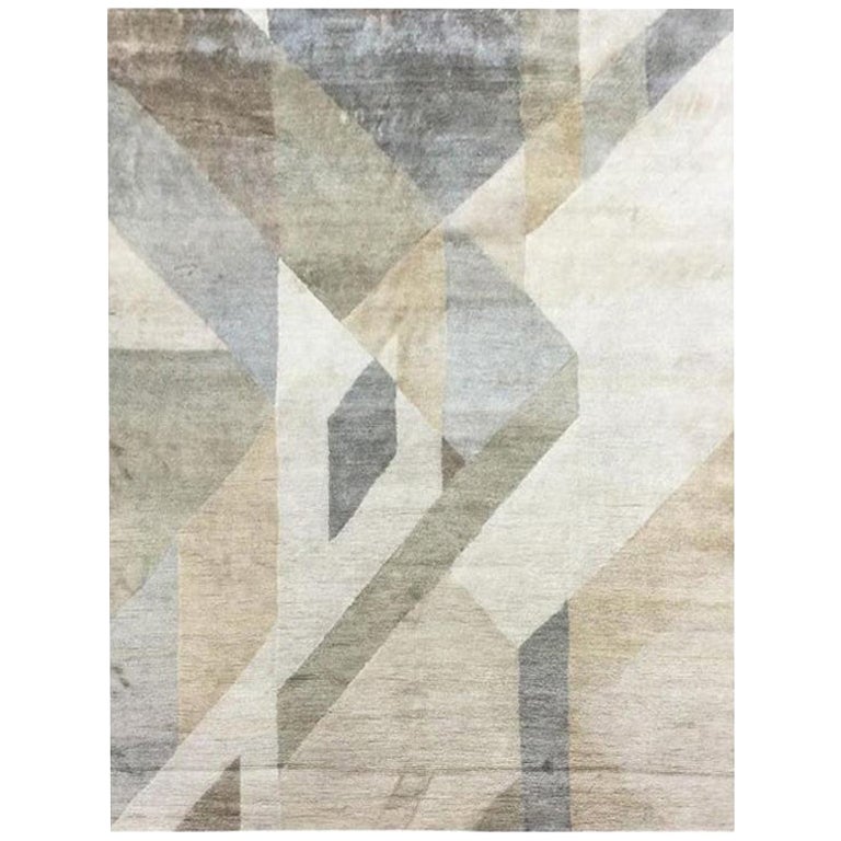 Tapis géométrique fait à la main en soie et coton 3,00 x 2,50 m